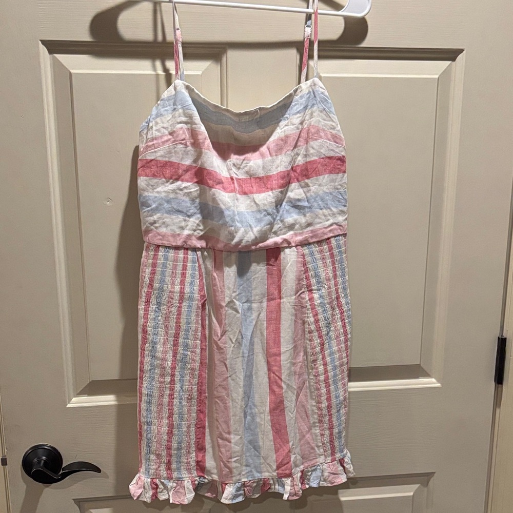 Striped Pink and White Mini Dress with Ruffle Hem